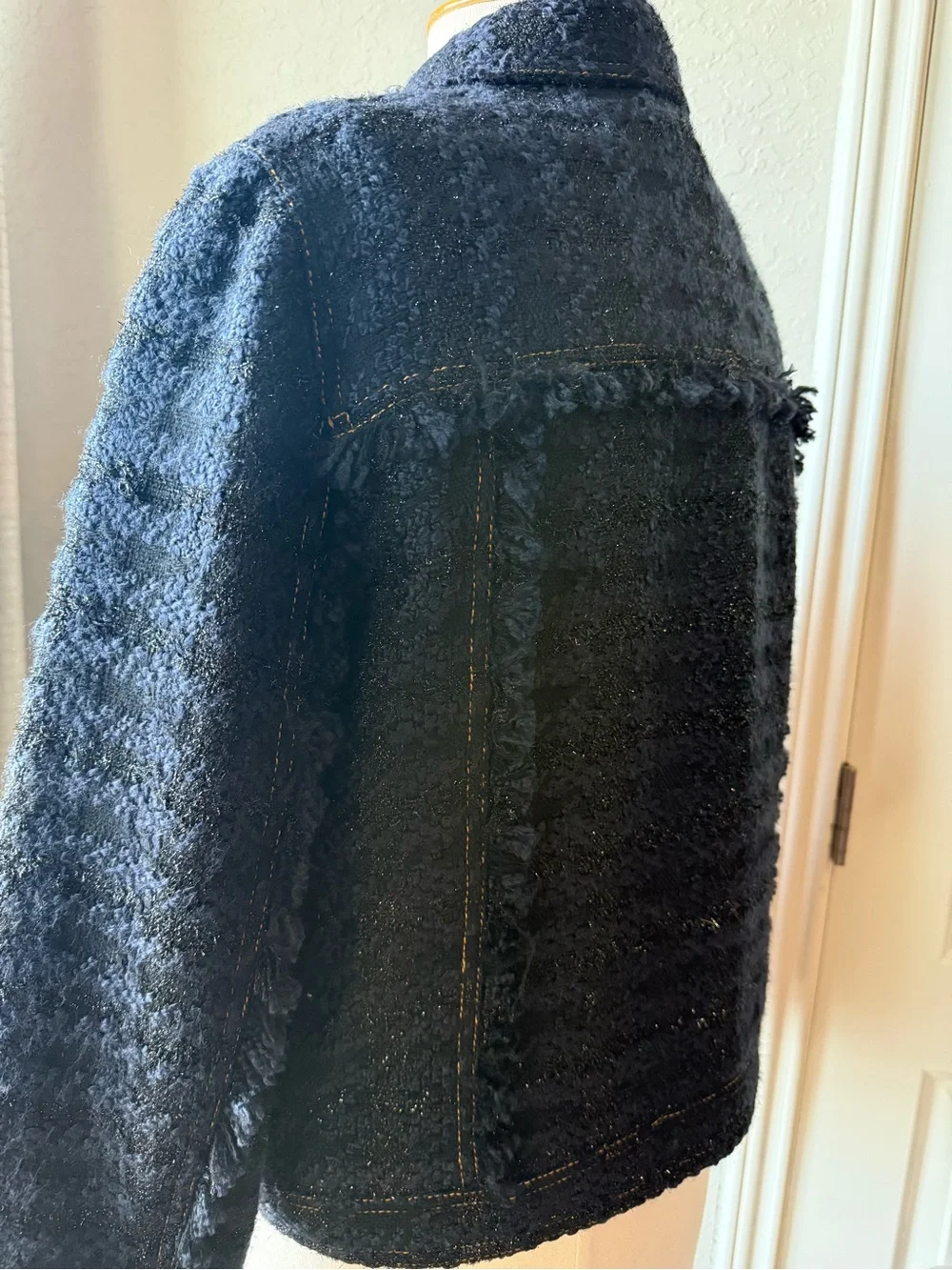 Tory Burch Black Bouclé Zip-Front Jacket with Gold Zip